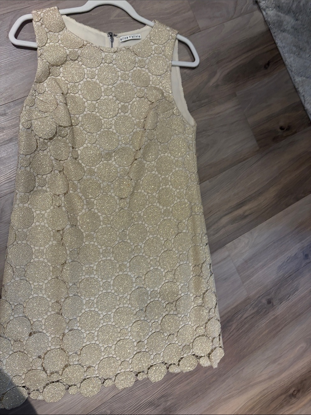 Alice + Olivia Metallic Gold Lace Shift Dress
